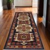12' Blue Red Machine Woven Medallions Indoor Runner Rug
