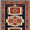 3' X 5' Blue Red Machine Woven Medallions Indoor Area Rug