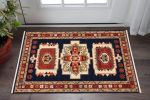 3' X 5' Blue Red Machine Woven Medallions Indoor Area Rug