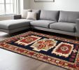 7' X 10' Blue Red Machine Woven Medallions Indoor Area Rug