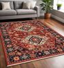 5' X 8' Red Blue Machine Woven Oriental Indoor Area Rug