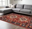 6' X 9' Red Blue Machine Woven Oriental Indoor Area Rug