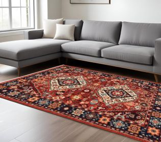 6' X 9' Red Blue Machine Woven Oriental Indoor Area Rug