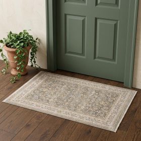 2' X 3' Beige Grey Machine Woven Oriental Indoor Area Rug