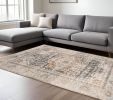 7' X 10' Grey Blue Machine Woven Medallion Indoor Area Rug