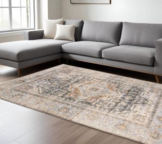 7' X 10' Grey Blue Machine Woven Medallion Indoor Area Rug