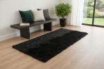 2' X 5' Black Natural Rectangular Sheepskin Area Rug