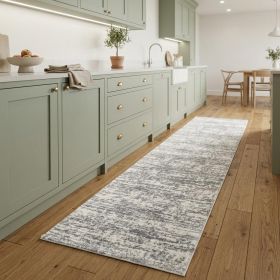 2' X 8' Ivory And Gray Abstract Strokes Runner Rug