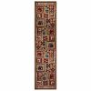 2' X 8' Brown And Red Ikat Patchwork Runner Rug