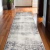 2' X 10' Navy And Beige Distressed Vines Runner Rug