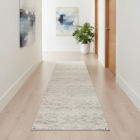 2' X 10' Ivory Distressed Ikat Pattern Runner Rug