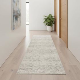 2' X 13' Ivory Distressed Ikat Pattern Runner Rug