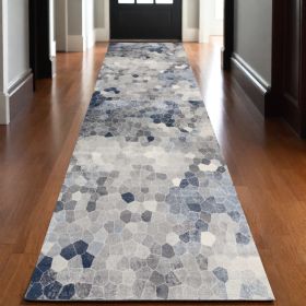 2' X 20' Navy Blue Cobblestone Pattern Runner Rug