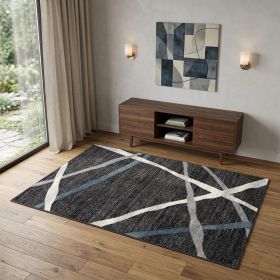 4' X 6' Distressed Black And Gray Abstract Area Rug