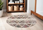 5' Cream Round Southwestern Power Loom Area Rug