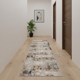 15' Beige And Ivory Abstract Runner Rug