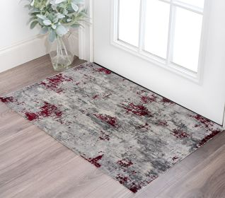 3' X 5' Red Abstract Dhurrie Area Rug