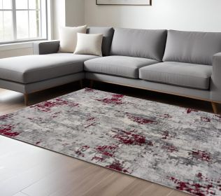6' X 9' Red Abstract Dhurrie Area Rug