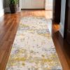 13' Runner Gold Abstract Dhurrie Runner Rug