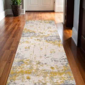 15' Gold Abstract Dhurrie Runner Rug