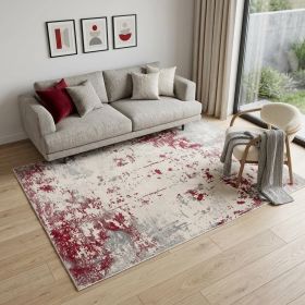 5' X 7' Red Abstract Dhurrie Area Rug