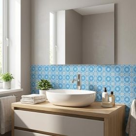 8" X 8" Ocean Blue Mosaic Peel And Stick Removable Tiles