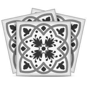 7" X 7" Charcoal And White Scroll Peel And Stick Removable Tiles