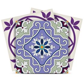 7" X 7" Vintage Purple And Taupe Mosaic Peel And Stick Removable Tiles