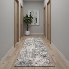2' X 20' Gray And Ivory Abstract Runner Rug