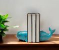 Rustic Aqua Blue Whale Shaped Bookends