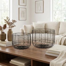 Set Of Two Black Metal Wire Chevron Bowls