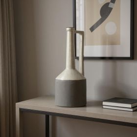 16" Gray and Off White Ceramic Tall Jug Vase