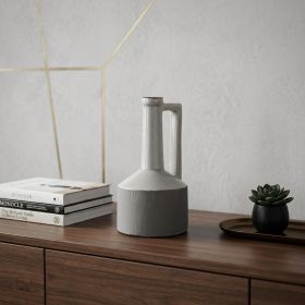 9" Gray and Off White Ceramic Jug Vase