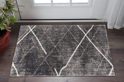 3' X 5' Gray Modern Distressed Lines Area Rug