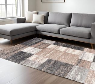 7' X 9' Beige Modern Blocks Area Rug