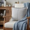 Fringed Blue And Beige Square Accent Pillow Cover