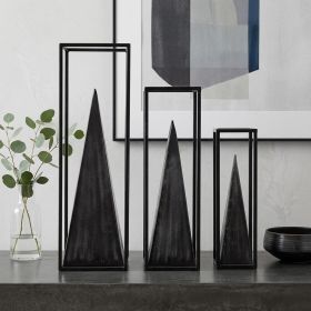 Black Metal Framed Pyramid Sculpture
