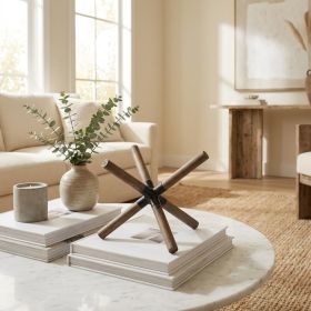 6" Brown Wood and Metal Modern Abstract Tabletop Sculpture