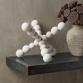 9" Off White Beaded Wooden Decorative Jack Tabletop Sculpture