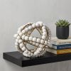 9" White Wooden Bead And Gold Orb Sculpture
