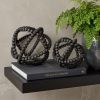 9" Black Wooden Bead And Metal Orb Sculpture