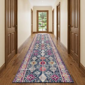 13' Runner Blue and Ivory Oriental Runner Rug