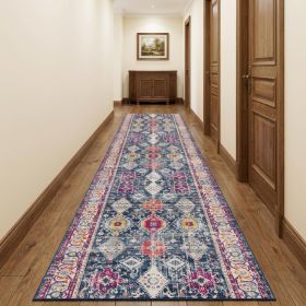 15' Runner Blue and Ivory Oriental Runner Rug