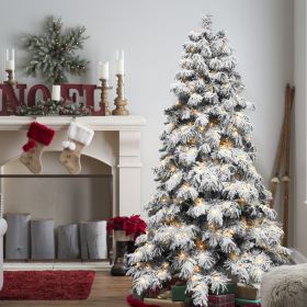 7ft Flocked Scarecrow-Shaped Christmas Tree with 360 Warm White LED Lights, 890 PVC Memory Wire Tips,Power Pole & Hinged Structure – Realistic Sn