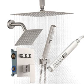 Shower Faucet Set, 10 Inch Ceiling Mount Rainfall Shower System with 6 Inch Wall Mount Head and 2 in 1 Handheld Spray