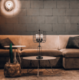26"H BLACK INDUSTRIAL WIRE CAGE TABLE LAMP W/ EDISON BULB (1PCS/CNT)(2.96/14.43)
