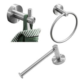 High Quality Rustproof 304 Stainless Steel Brushed Silver Polishing Bathroom Accessories Set Robe Hooks Towel Ring Bar Toilet Paper Holder Tissue