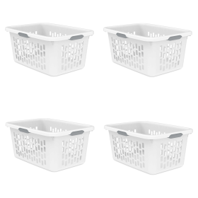 (4 Pack)2 Bushel Large Plastic Laundry Basket with 4 Comfort Grip Handles, White