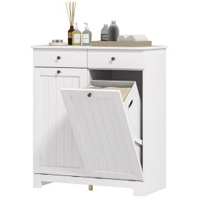 Laundry Cabinet, Tilt Out Laundry Hamper Cabinet with 2 Baskets, Bathroom Hamper Cabinet with 2 Drawers, White