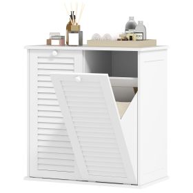 Tilt Out Laundry Cabinet, Laundry Basket Cabinet with 2 Baskets and 2 Louvered Doors, White